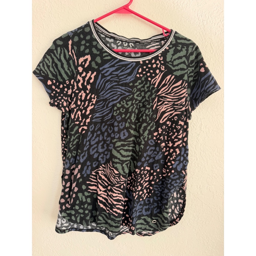 Calvin Klein Performance Mixed Animal Print Active Top Black Green Pink Medium